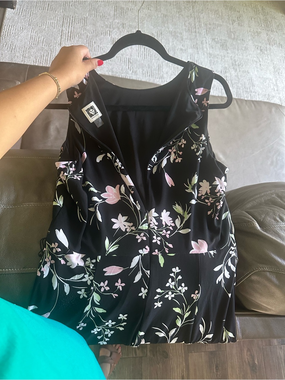 Anne Klein Black Midi Dress with Pink Floral Print - Picture 12 of 16